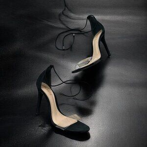 SCHUTZ Black Lace Up Clear Strap Heels Size 8.5